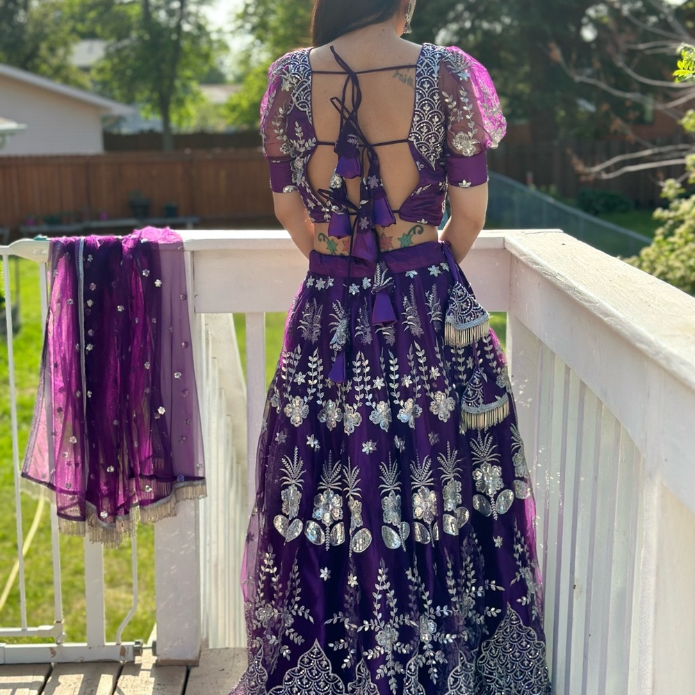 Elegant Purple Embroidered Lehenga Choli with Dupatta - Picture 3 of 5
